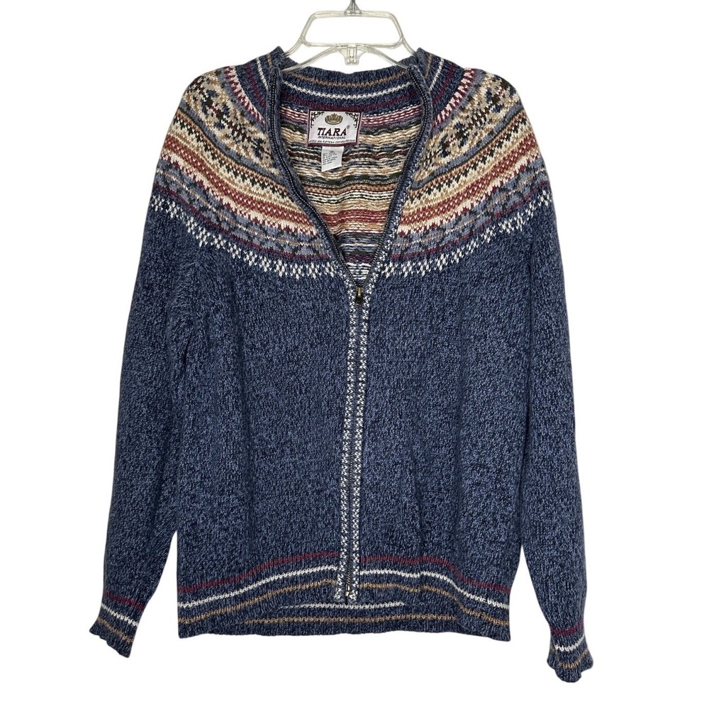 Vintage Y2K TIARA‎ International Blue Full Zip Cardigan Sweater, size M